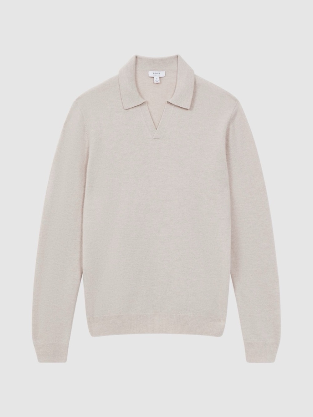 Reiss Merino Wool Open Collar Top in Oatmeal Melange sweater size M